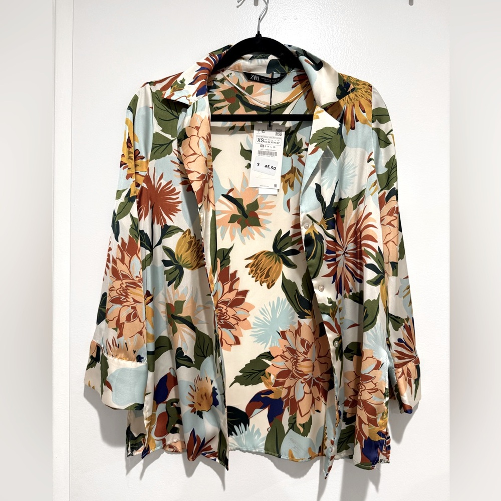 Zara Floral Satin Shirt